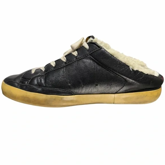 GOLDEN GOOSE Super-Star Sabots in Black Leather w/ Shearling Lining Sz 39 (US 8)